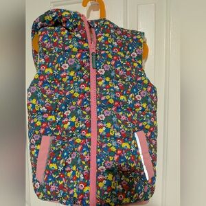 Mini Boden Floral Puffer Vest with Pink Accents- Almost New